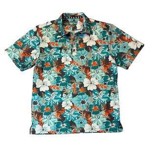 Tattoo Golf mens M Medium blue floral Aloha II series golf polo shirt EUC